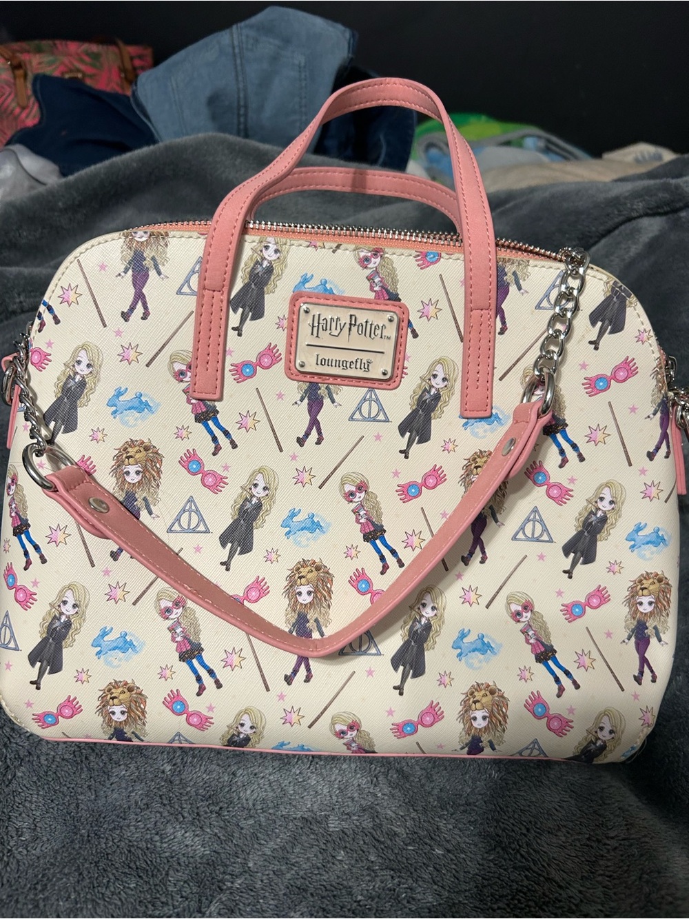 Loungefly Cream Satchel with Pink Trim Harry Potter Luna Lovegood Print
